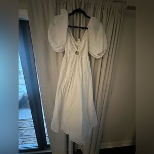 Elegant White Puff Sleeve Dress